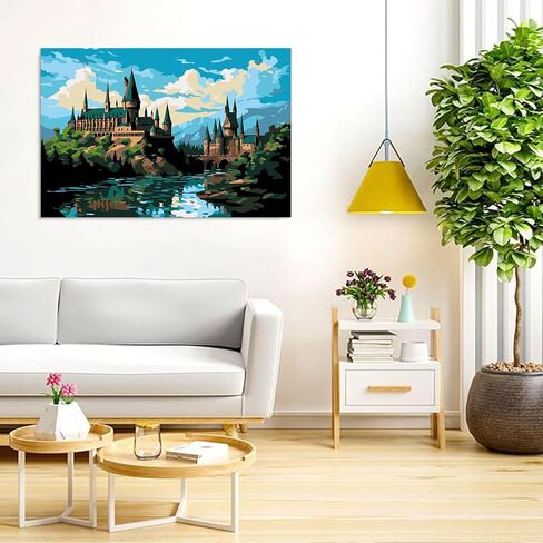 Auremi Castle Framed Paint by Number for Adults,DIY Landscape Painting by Number Kits on Canvas Acrylic Oil Painting Kits for Adults Paint by Number Kits for Home Decor 20x30cm in Saudi Arabia