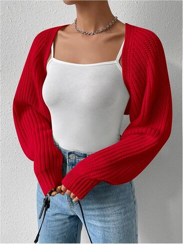 Verdusa Women's Long Sleeve Open Front Knitted Crop Cardigan Sweater Shrug Beige L in Kuwait