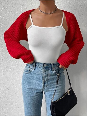 Verdusa Women's Long Sleeve Open Front Knitted Crop Cardigan Sweater Shrug Beige L in Kuwait