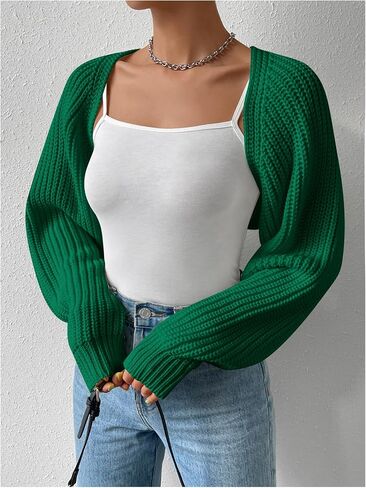 Verdusa Women's Long Sleeve Open Front Knitted Crop Cardigan Sweater Shrug Beige L in Kuwait