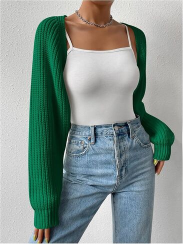 Verdusa Women's Long Sleeve Open Front Knitted Crop Cardigan Sweater Shrug Beige L in Kuwait
