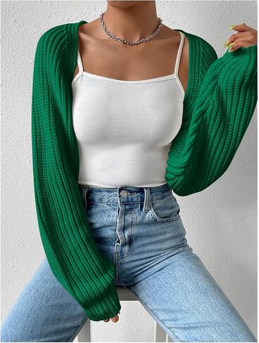 Verdusa Women's Long Sleeve Open Front Knitted Crop Cardigan Sweater Shrug Beige L in Kuwait