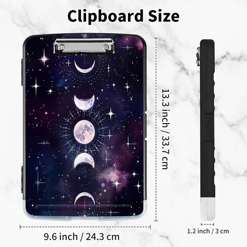 Clipboard with Storage, High Capacity Nursing Clipboards with Pen Holder, Heavy Duty Clipboards with Low Profile Clip, Clipboard Folder Side Opening, Moon Sun Stars in Kuwait
