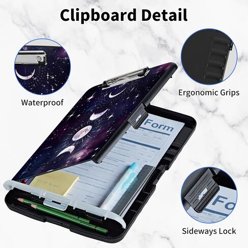 Clipboard with Storage, High Capacity Nursing Clipboards with Pen Holder, Heavy Duty Clipboards with Low Profile Clip, Clipboard Folder Side Opening, Moon Sun Stars in Kuwait
