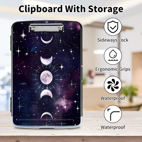 Clipboard with Storage, High Capacity Nursing Clipboards with Pen Holder, Heavy Duty Clipboards with Low Profile Clip, Clipboard Folder Side Opening, Moon Sun Stars in Kuwait