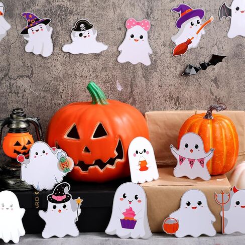 Zonon 90 Pcs Halloween Ghost Cutouts Cute White Pink Paper Ghost Bulletin Board Decor for Classroom Bulletin Boards Wall Trees School Halloween Home DIY Treat Baby Shower Party Decorations Supplies in Saudi Arabia