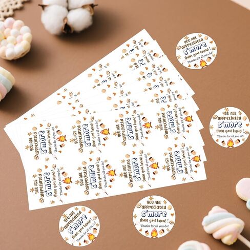 Serencatcher 80pcs s'more تقدير الموظف شكرا لك ملصقات 2 بوصة ، s'mores ملصقات مستديرة ذاتية الملصقات الختمات لصالح الحفلات الأكياس مظروف مدرس الأعمال الصغيرة فريق العمل in Kuwait