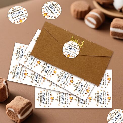 Serencatcher 80pcs s'more تقدير الموظف شكرا لك ملصقات 2 بوصة ، s'mores ملصقات مستديرة ذاتية الملصقات الختمات لصالح الحفلات الأكياس مظروف مدرس الأعمال الصغيرة فريق العمل in Kuwait