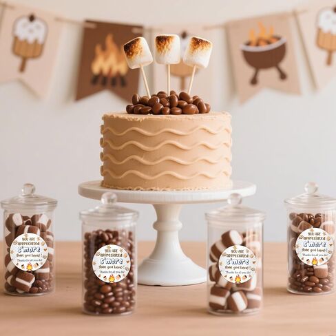 Serencatcher 80pcs s'more تقدير الموظف شكرا لك ملصقات 2 بوصة ، s'mores ملصقات مستديرة ذاتية الملصقات الختمات لصالح الحفلات الأكياس مظروف مدرس الأعمال الصغيرة فريق العمل in Kuwait