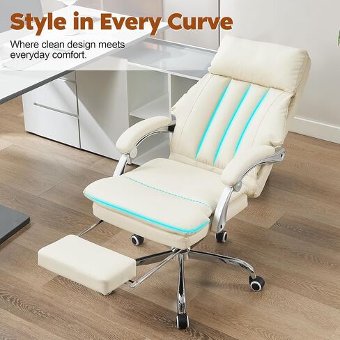 Qulomvs Big and Tall Leather Office Chair with Footrest, High Back Executive Desk Chair with Lumbar Support, Adjustable PU Leather Chairs, Reclining Ergonomic Computer Chair for Home Office (Brown) in Saudi Arabia