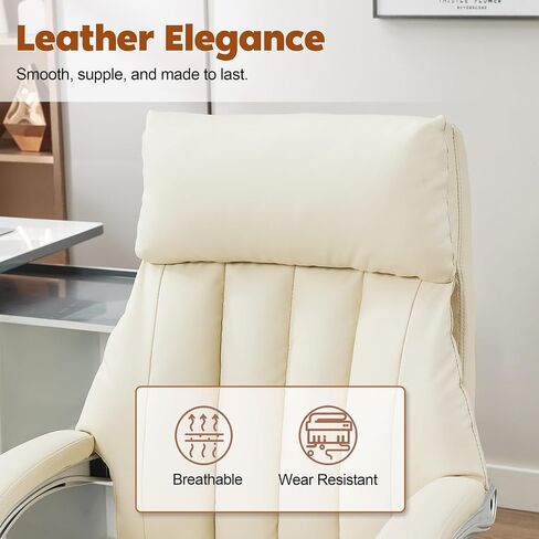 Qulomvs Big and Tall Leather Office Chair with Footrest, High Back Executive Desk Chair with Lumbar Support, Adjustable PU Leather Chairs, Reclining Ergonomic Computer Chair for Home Office (Brown) in Saudi Arabia