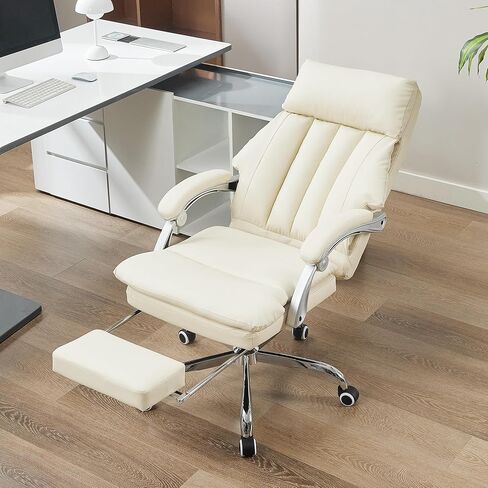 Qulomvs Big and Tall Leather Office Chair with Footrest, High Back Executive Desk Chair with Lumbar Support, Adjustable PU Leather Chairs, Reclining Ergonomic Computer Chair for Home Office (Brown) in Saudi Arabia