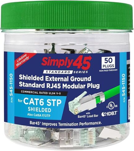 سيمبلي 45 مقابس معيارية معيار WE/SS RJ45 لموصل 24AWG Cat5e UTP صلب و28-26 AWG Cat5e/6 UTP مجدولة - لون ازرق، تصميم دبوس ثلاثي الشوك- 100 قطعة - S45-1000 in Kuwait