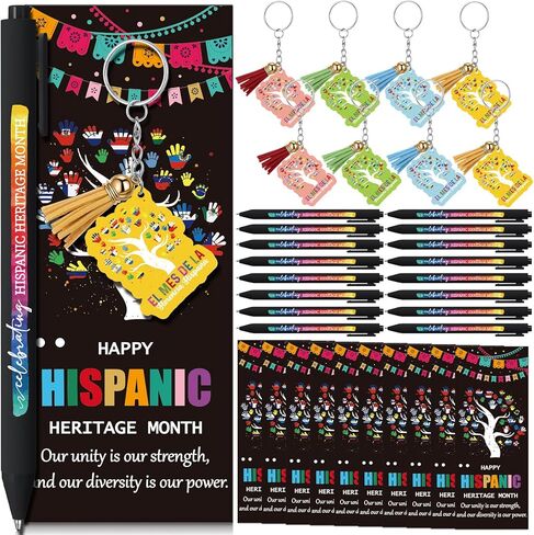 24 Set Hispanic Heritage Month Gifts Bulk Latin American Party Favors Included Retractable Ballpoint Pens Spanish Keychain Greeting Cards for Classroom Teacher Supplies Cultural Celebrations in Saudi Arabia