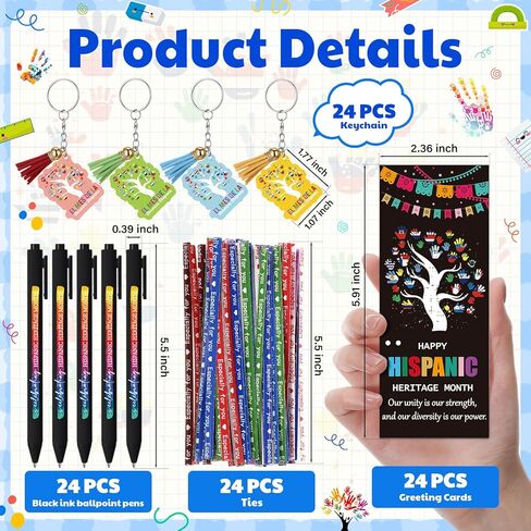 24 Set Hispanic Heritage Month Gifts Bulk Latin American Party Favors Included Retractable Ballpoint Pens Spanish Keychain Greeting Cards for Classroom Teacher Supplies Cultural Celebrations in Saudi Arabia