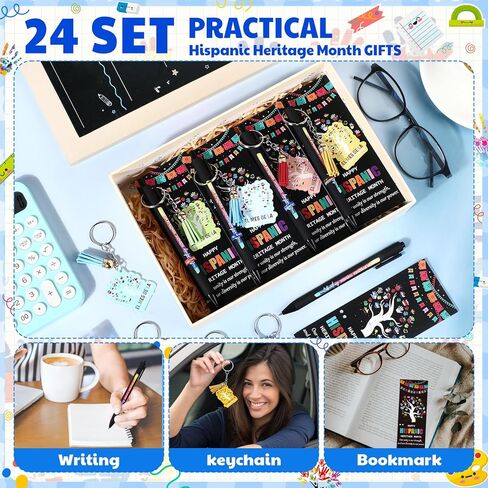 24 Set Hispanic Heritage Month Gifts Bulk Latin American Party Favors Included Retractable Ballpoint Pens Spanish Keychain Greeting Cards for Classroom Teacher Supplies Cultural Celebrations in Saudi Arabia