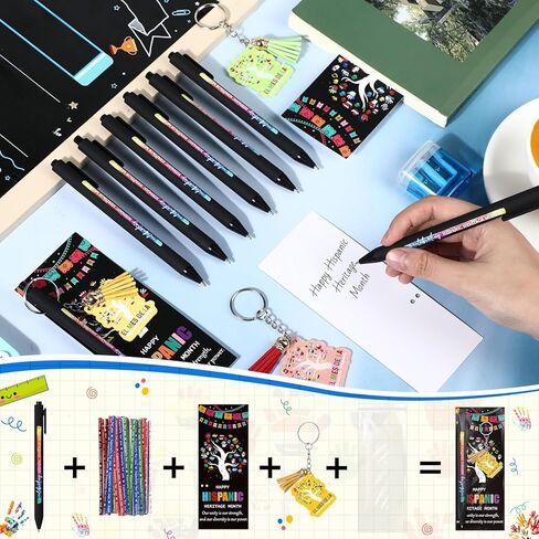 24 Set Hispanic Heritage Month Gifts Bulk Latin American Party Favors Included Retractable Ballpoint Pens Spanish Keychain Greeting Cards for Classroom Teacher Supplies Cultural Celebrations in Saudi Arabia