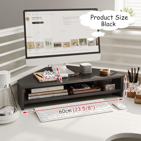 مراقب الزاوية موقف الخشب المثلث المثلث حامل كمبيوتر ، رصد ركن المكتب الناهض مع لوحة مفاتيح التخزين ＆ الماوس ، شاشة Stand Stand Office Workspace منظم (اللون: أسود ، الحجم: H-13cm (5 1/8 ") in Kuwait