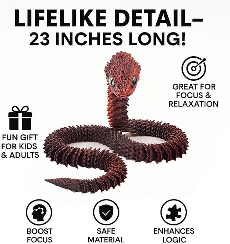 23.6 inches 3D Printed Snake Figurines, Animals Figurines, Night Light Articulated Flexible Spiral Dragon Snake Animals Toy, Fidget Toys, Desk Pets, for Halloween Decor in Kuwait
