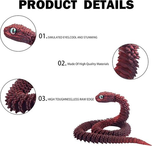 23.6 inches 3D Printed Snake Figurines, Animals Figurines, Night Light Articulated Flexible Spiral Dragon Snake Animals Toy, Fidget Toys, Desk Pets, for Halloween Decor in Kuwait