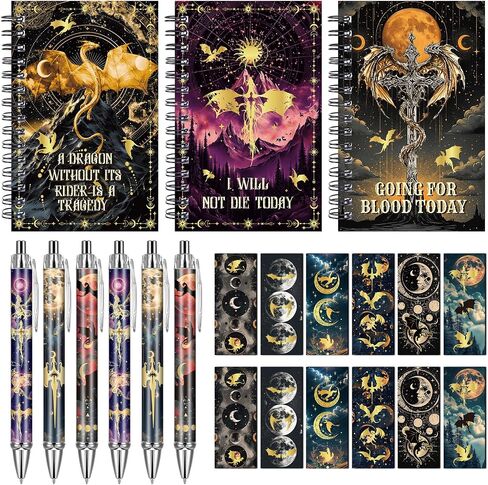 Fourth-Wiings Dragon Gift - 21 PCS Journaling Kit 4th Wing Bookish Merch Fantasy Bookmarks Notebooks Ballpoint Pen Book Mark for Reading Birthday Gift for Book Lover Reader Fans in Saudi Arabia
