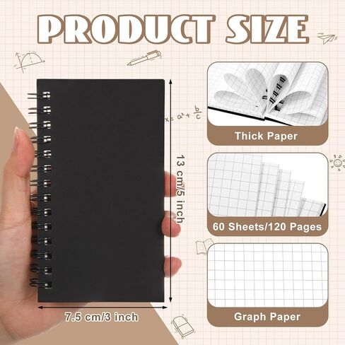 Jutom 12 PCS PACT PALTS SMITHER PADS BOODS MINI SPOONS POPERS PAPER 3 × 5 بوصة الجيب المفترات 120 صفحة MINI NOTEPADS لمجتمع الرياضيات المدرسية المكتبية (أسود) in Saudi Arabia
