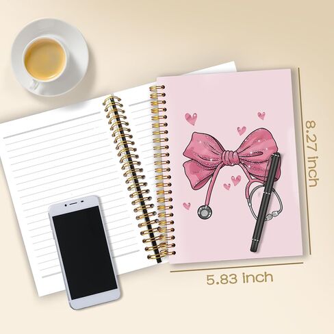 Pink Nurse Notebook Journal 5.5x8.3 ، هدايا تقدير الممرضات لأغراض التدوين ، هدايا التمريض للنساء ، Coquette Pink Metethoscope Bow Journal SPORAL in Kuwait