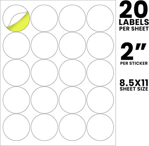 Round Labels, Matte White, 2 Inch Circle Stickers for Inkjet Laser Printers, 500 Count on 25 Sheets, Strong Adhesive, Template PLS774 (500 Lables) in Kuwait