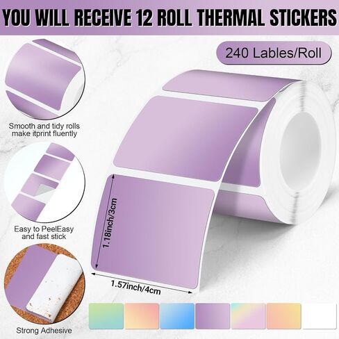 Ctosree 12 Rolls Printer Labels Adhesive Thermal Paper Waterproof Thermal Label Stickers Compatible with Phomemo M110 M221 M220 M120 M200 M110s Printer(Rainbow Colors,1.18 x 1.96 Inch) in Saudi Arabia
