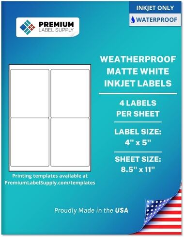 Premium Label Supply Waterproof Matte White Sticker Labels – 4" x 5" – Inkjet Printers Only – (4 per Sheet), 25 Sheets - 100 Total Adhesive Labels in Saudi Arabia
