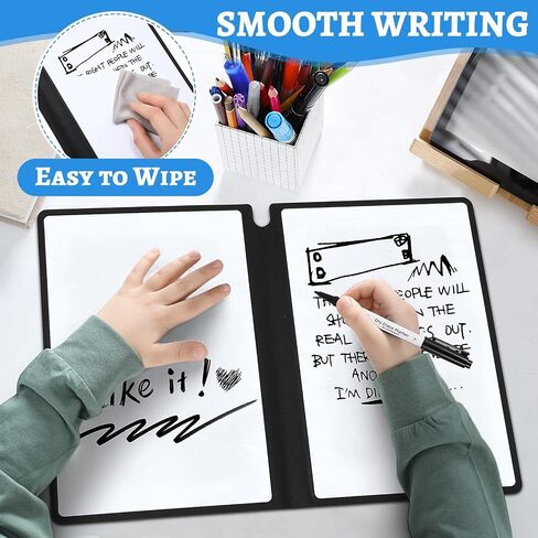 Marspark Portable White Board Board Dry Erase Board 9.4 "× 6.7" صغيرة قابلة للطي قابلة للطي مزدوجة الجوانب مع إكسسوارات مكتب تنظيف القلم الأسود للتخطيط للاجتماع in Saudi Arabia
