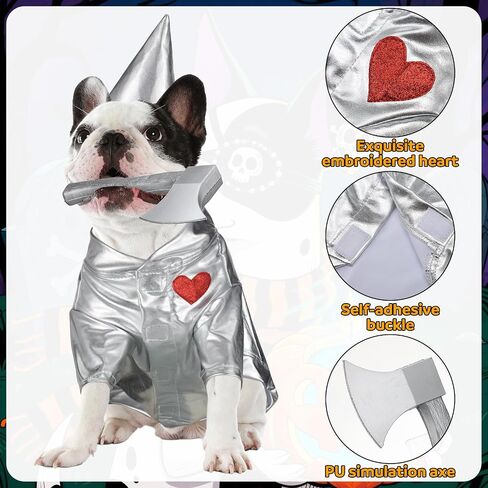 3 PCS Halloween Tin Pet Costume Associory Silver Funnel Hat Ax Fox Class أو Cats Pet Cloths for Animal Cosplay Party Halloween (L) in Kuwait