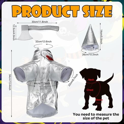3 PCS Halloween Tin Pet Costume Associory Silver Funnel Hat Ax Fox Class أو Cats Pet Cloths for Animal Cosplay Party Halloween (L) in Kuwait