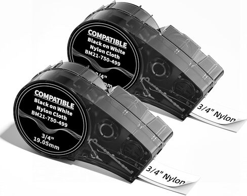 Replace for M21-750-499 3/4 Inch Nylon Cloth Label Tape, Compatible with M210, M211, BMP21-PLUS, BMP21-LAB Label Printer, 0.75" Width for Wire/Cable Marking, High Adhesion, 2-Pack in Kuwait