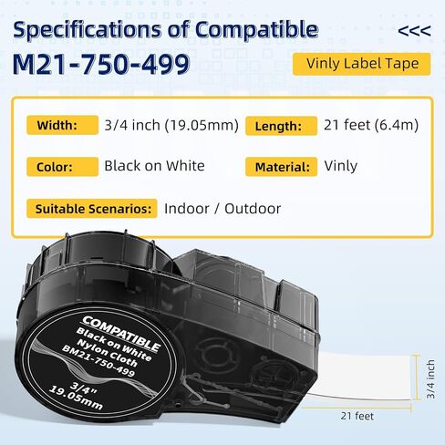 Replace for M21-750-499 3/4 Inch Nylon Cloth Label Tape, Compatible with M210, M211, BMP21-PLUS, BMP21-LAB Label Printer, 0.75" Width for Wire/Cable Marking, High Adhesion, 2-Pack in Kuwait