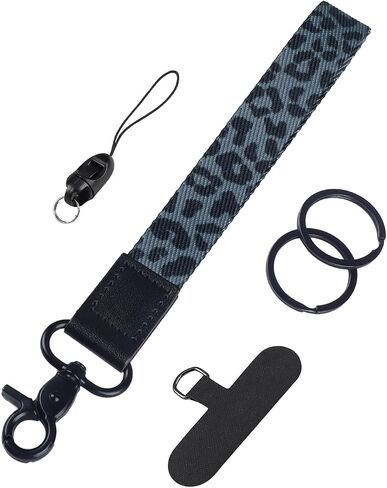 Uniclife Keychain Wristlet, Soft Fabric Key Chain for Car Keys Badges, Cool Wristlet Keychain with 2 Key Rings Tether Tab & Phone Strap, Short Wrist Lanyard Strap for Men & Women (Leopard Print) in Saudi Arabia
