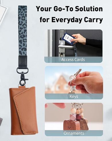 Uniclife Keychain Wristlet, Soft Fabric Key Chain for Car Keys Badges, Cool Wristlet Keychain with 2 Key Rings Tether Tab & Phone Strap, Short Wrist Lanyard Strap for Men & Women (Leopard Print) in Saudi Arabia