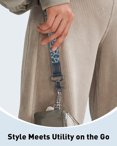 Uniclife Keychain Wristlet, Soft Fabric Key Chain for Car Keys Badges, Cool Wristlet Keychain with 2 Key Rings Tether Tab & Phone Strap, Short Wrist Lanyard Strap for Men & Women (Leopard Print) in Saudi Arabia