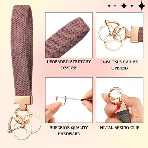 Nosiny 3 Pcs Stretchy Keychain Wristlet Woven Wrist Lanyard for Car Keys Cute Key Chain with 3 Keyrings and D-ring in Saudi Arabia