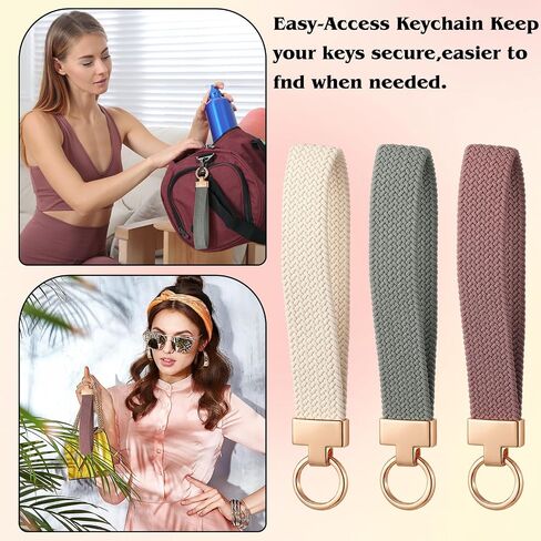 Nosiny 3 Pcs Stretchy Keychain Wristlet Woven Wrist Lanyard for Car Keys Cute Key Chain with 3 Keyrings and D-ring in Saudi Arabia