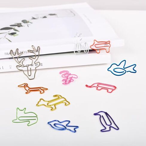 120PCS Cute Animal Shaped Paperclips Assorted Colors Paper Clips Decorative Bookmark Metal Paper Clamps for for Home Office Supplies in Kuwait