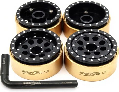 Hobbysoul 1.3 Beadlock Wheels & Brass Ring Weight - 43g/Set - إزاحة قابلة للتعديل 1.3 عجلات Hex 7mm لـ 1/18 1/24 RC Crawler TRX4M SCX24 ترقية (4pcs ، Silver) in Saudi Arabia