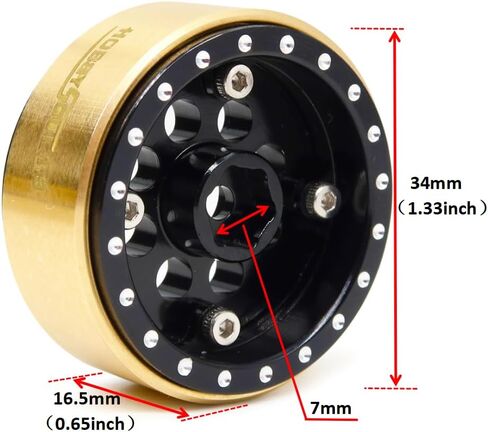 Hobbysoul 1.3 Beadlock Wheels & Brass Ring Weight - 43g/Set - إزاحة قابلة للتعديل 1.3 عجلات Hex 7mm لـ 1/18 1/24 RC Crawler TRX4M SCX24 ترقية (4pcs ، Silver) in Saudi Arabia