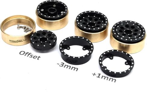 Hobbysoul 1.3 Beadlock Wheels & Brass Ring Weight - 43g/Set - إزاحة قابلة للتعديل 1.3 عجلات Hex 7mm لـ 1/18 1/24 RC Crawler TRX4M SCX24 ترقية (4pcs ، Silver) in Saudi Arabia