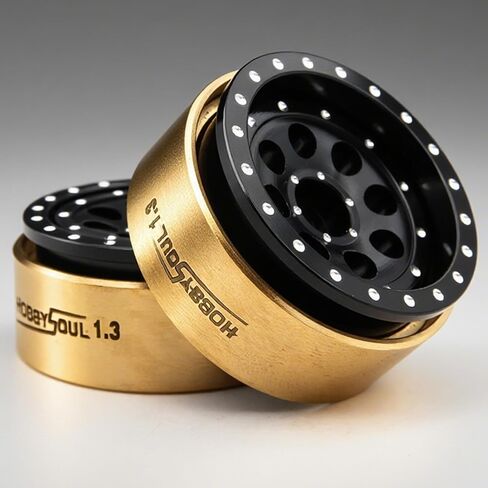 Hobbysoul 1.3 Beadlock Wheels & Brass Ring Weight - 43g/Set - إزاحة قابلة للتعديل 1.3 عجلات Hex 7mm لـ 1/18 1/24 RC Crawler TRX4M SCX24 ترقية (4pcs ، Silver) in Saudi Arabia