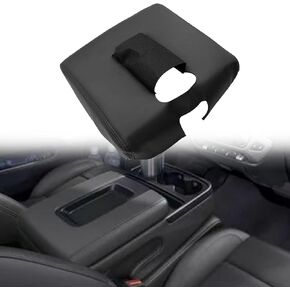 غطاء بديل لمسند الذراع من الجلد الأسود مع غطاء وحدة التحكم باللون الرمادي متوافق مع Chevy Silverado Sierra 2014 2015 2016 2017 2018 (الجزء الجلدي فقط)