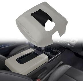 غطاء بديل لمسند الذراع من الجلد الأسود مع غطاء وحدة التحكم باللون الرمادي متوافق مع Chevy Silverado Sierra 2014 2015 2016 2017 2018 (الجزء الجلدي فقط)