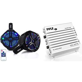 Pyle Waterproof Marine Wakeboard Tower Speakers - 6.5" Dual Subwoofer Speaker Set and 1.0" Tweeters, LED Lights and 200 Watt Power - 2-way Boat Audio System with Mounting Bracket - PLMRWB65LEB (Black)