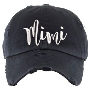 Mimi Distressed Baseball Cap | Gift for Mimi | Gifts for Grandma | Baby Announcement Gift (Black Baseball Cap)