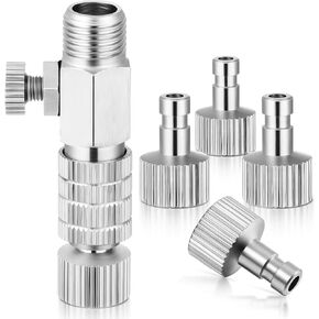 Airbrush Quick Release Coupling Adapter Kit Spray Gun Disconnect Adapter Set with 1/8 Inch 5 Male and Female Connectors and 1/8 Inch BSP Male and Female Connection with Adjustable Control Valve